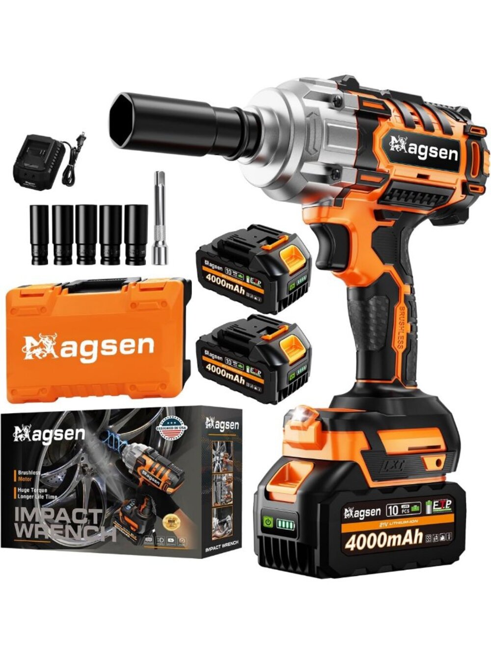 High Torque Cordless Impact Wrench, 900 Ft-lbs, 3 Speeds, LED Light, 2